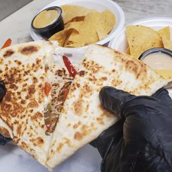 FAJITA QUESADILLA WITH CHIPS AND QUESO FOR JUST $10.00!