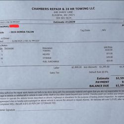 Chambers Auto Repair & Towing - Invoice/billing statement