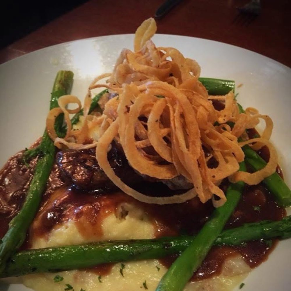 Meatloaf, mashed potatoes, red wine gravey with grilled asparagus. Meatloaf, mashed potatoes, red wine gravey with grilled asparagus.