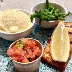 Overtime Sports Lounge - Salmon Dinner With Green. Eans and Red Skin Mashed Potatoes