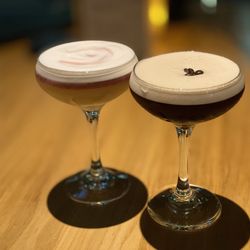 The Palms, Inspired Kitchen & Cocktails - Espresso Martini in the foreground New York whiskey sour in the background