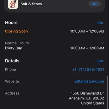 Salt & Straw - Hours that aren't accurate - Ice Cream & Frozen Yogurt Near Me - Anaheim, California