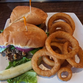 The Dillinger - Jailbreak Steak Sandwich with onion rings - Bars Near Me - Boulder City, Nevada