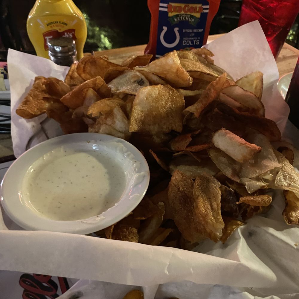 Shallos Antique Restaurant & Brewhouse - house made potato chips & dip- big win!! this is literally just a half order, and some had already been eaten here - American Near Me - Indianapolis, Indiana Shallos Antique Restaurant & Brewhouse - house made potato chips & dip- big win!! this is literally just a half order, and some had already been eaten here - American Near Me - Indianapolis, Indiana