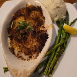 99 Restaurants - Baked haddock with mashed and (up charge) asparagus sides