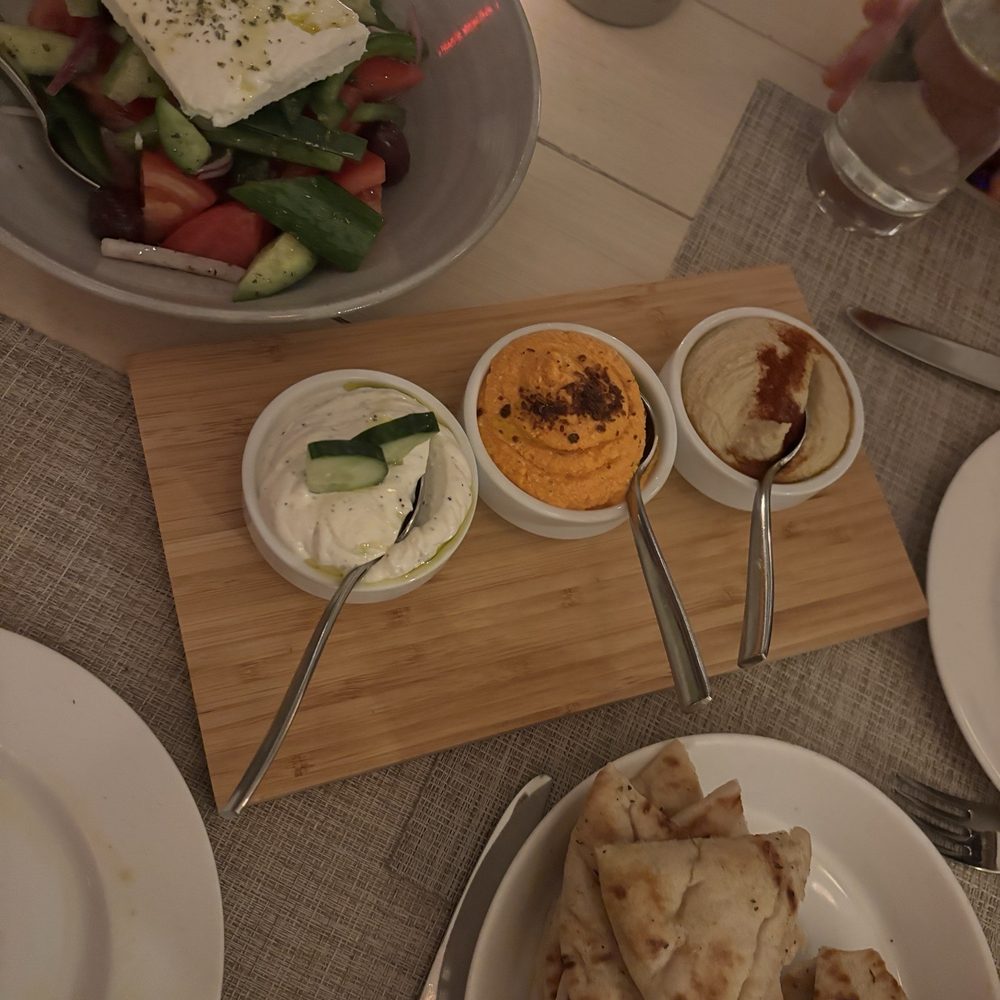 Dips and Horiatiki Salad Dips and Horiatiki Salad