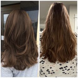 Hair By Taylor Wood - Hair CUT with layers (not color or style) (left) vs. what I got (right).