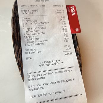 Satdha Plant Based Thai Kitchen - List of what was ordered and price - Thai Near Me - Santa Monica, California Satdha Plant Based Thai Kitchen - List of what was ordered and price - Thai Near Me - Santa Monica, California