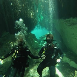 Gopro photo of diving in an open water cenote Gopro photo of diving in an open water cenote