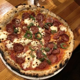 Pepperoni and jalapeño pizza