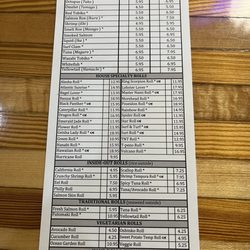 Nami Of Morehead City - Sushi Menu as of 5.18.2023