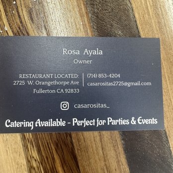 Casa Rositas - Owner card - Mexican Near Me - Fullerton, California