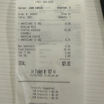 Pannes - Actual bill - Breakfast & Brunch Near Me - San Juan, Puerto Rico