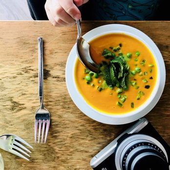 Frenchish - Carrot Soup with beets, jalapeños and mint. - French Near Me - Albuquerque, New Mexico