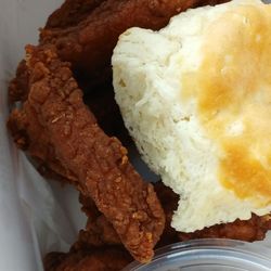 KFC - CHICKEN STRIPS, OLD, COLD, DEIED OUT AND ALMOST BURNT.
