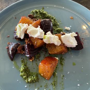 A'Bouzy - Beets, goat cheese, pesto and candied pecans - Champagne Bars Near Me - Houston, Texas A'Bouzy - Beets, goat cheese, pesto and candied pecans - Champagne Bars Near Me - Houston, Texas