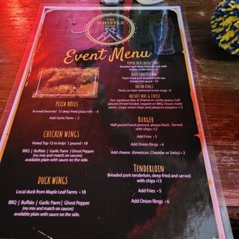 The Whistle Stop - the menu for the event - American Near Me - Indianapolis, Indiana
