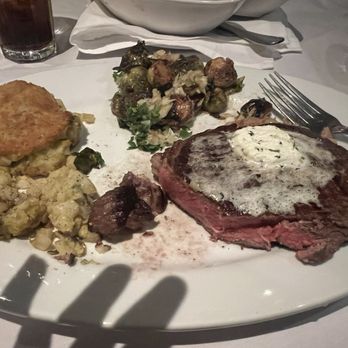 Sutter Street Steakhouse - 14oz Ribeye w/ potato cakes and Brussel Sprouts - Steakhouses Near Me - Folsom, California Sutter Street Steakhouse - 14oz Ribeye w/ potato cakes and Brussel Sprouts - Steakhouses Near Me - Folsom, California