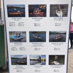 Charles River Canoe & Kayak - Prices as pictured below (August 2017)