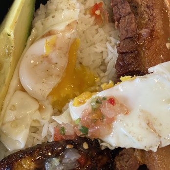 Paisa's Twin - Richmond - Bandejita:  Chicharrón, plantain, egg, rice, and avocado. - Colombian Near Me - Houston, Texas