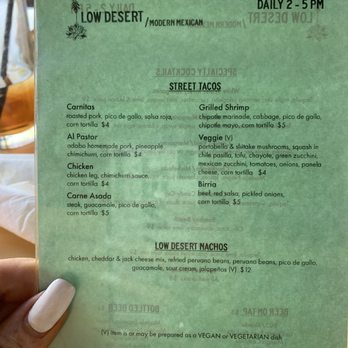 Low Desert Modern Mexican - Happy hour food menu. - Tacos Near Me - Palm Springs, California Low Desert Modern Mexican - Happy hour food menu. - Tacos Near Me - Palm Springs, California
