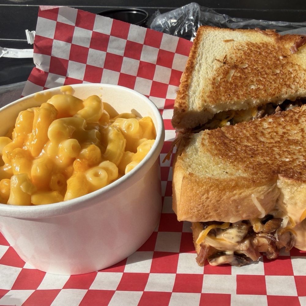 The Crazy Pig - Beef Brisket Grilled Cheese with Mac and Cheese - Barbeque Near Me - Davidson, North Carolina The Crazy Pig - Beef Brisket Grilled Cheese with Mac and Cheese - Barbeque Near Me - Davidson, North Carolina