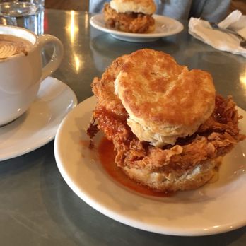 Krankies - Chicken biscuit with Texas Pete and honey - Coffee & Tea Near Me - Winston-Salem, North Carolina