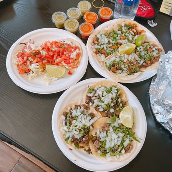 Maya Taqueria - 4 carne asada, 2 Al pastor, 1 lengua, 1 shrimp taco, and 1 fish taco - Mexican Near Me - Richmond, California