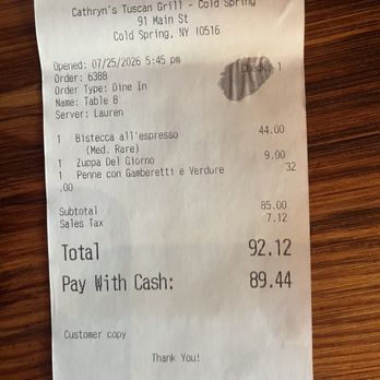 Cathryn's Tuscan Grill - The prices inched up a bit but the quality and service size remained the same so I'm ok with that. - Italian Near Me - Cold Spring, New York