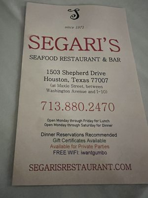 Menu photo 2 Segari's Houston, TX Menu photo 2 Segari's Houston, TX