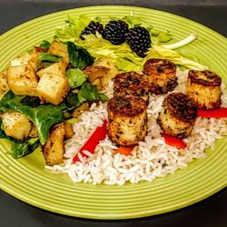 Vegan in the Hood - Blackened Scallops on a bed of rice