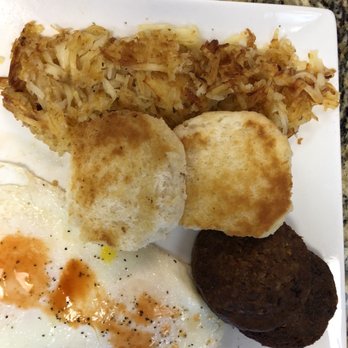 George's Cafe - 2 over med. , sausage, hash browns and. Biscuit. Total bill today?  $7.38 plus a nice big tip!! - American Near Me - Lubbock, Texas