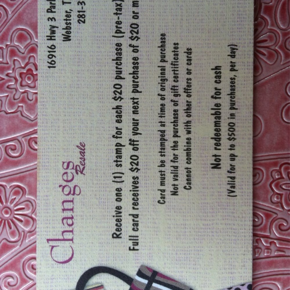 Changes Resale - Stamp card - Used, Vintage & Consignment Near Me - Webster, Texas