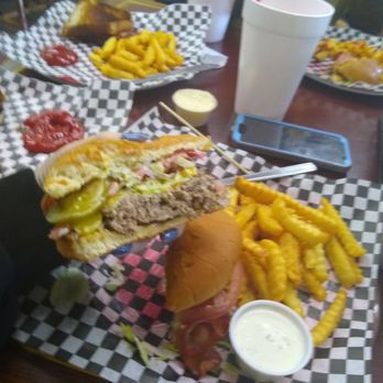 Taters - This is the cross section of my Texas Jalapeno burger, fully dressed. Amazing, homemade ranch. It's so thick and delicious! - American Near Me - Mccomb, Mississippi