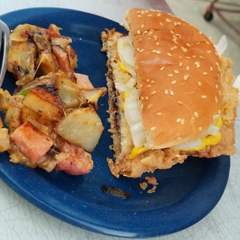 Longbranch Again - 1/2 of a Pork Tenderloin Sandwich and a scoop of Garbage Potatoes (these are served family style) - American Near Me - Cooksville, Illinois