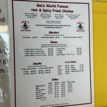 Gus’s World Famous Fried Chicken - Camelback - Menu as of June 2024 - Chicken Shop Near Me - Phoenix, Arizona Gus’s World Famous Fried Chicken - Camelback - Menu as of June 2024 - Chicken Shop Near Me - Phoenix, Arizona