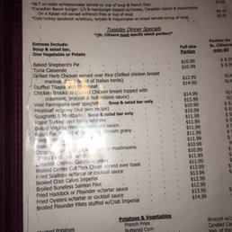 the menu for the restaurant