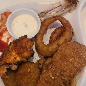The Apple Peddler - Half eaten combo platter appetizer. 2 chicken wings, two chicken tenders, 6 zucchini and a handful of onion rings. - Breakfast & Brunch Near Me - Crescent City, California The Apple Peddler - Half eaten combo platter appetizer. 2 chicken wings, two chicken tenders, 6 zucchini and a handful of onion rings. - Breakfast & Brunch Near Me - Crescent City, California