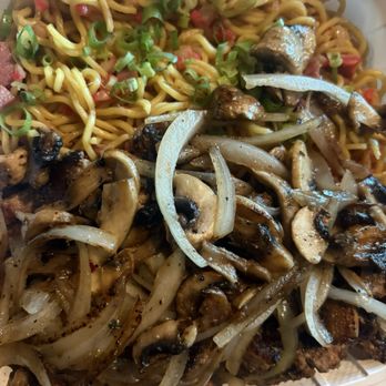 Ono Steak & Shrimp - Fried Noodles, 12oz Medium Well steak topped off with mushroom and onions - Steakhouses Near Me - Kapolei, Hawaii Ono Steak & Shrimp - Fried Noodles, 12oz Medium Well steak topped off with mushroom and onions - Steakhouses Near Me - Kapolei, Hawaii