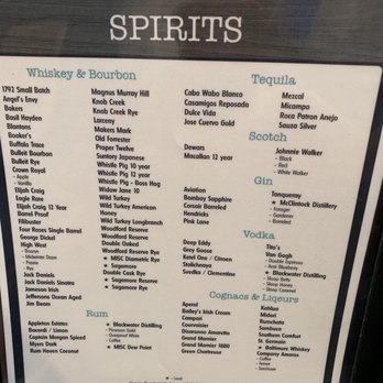 Hook & Vine - Kitchen and Bar - Spirits menu - Seafood Near Me - North Beach, Maryland Hook & Vine - Kitchen and Bar - Spirits menu - Seafood Near Me - North Beach, Maryland