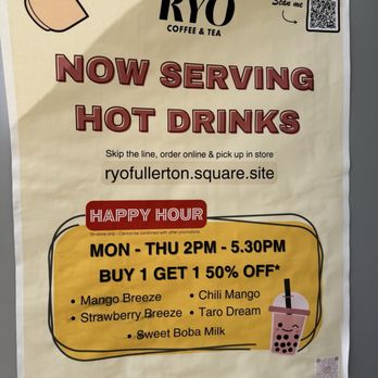 Ryo Coffee & Tea - Happy hour 2.27.25 - Coffee & Tea Near Me - Fullerton, California