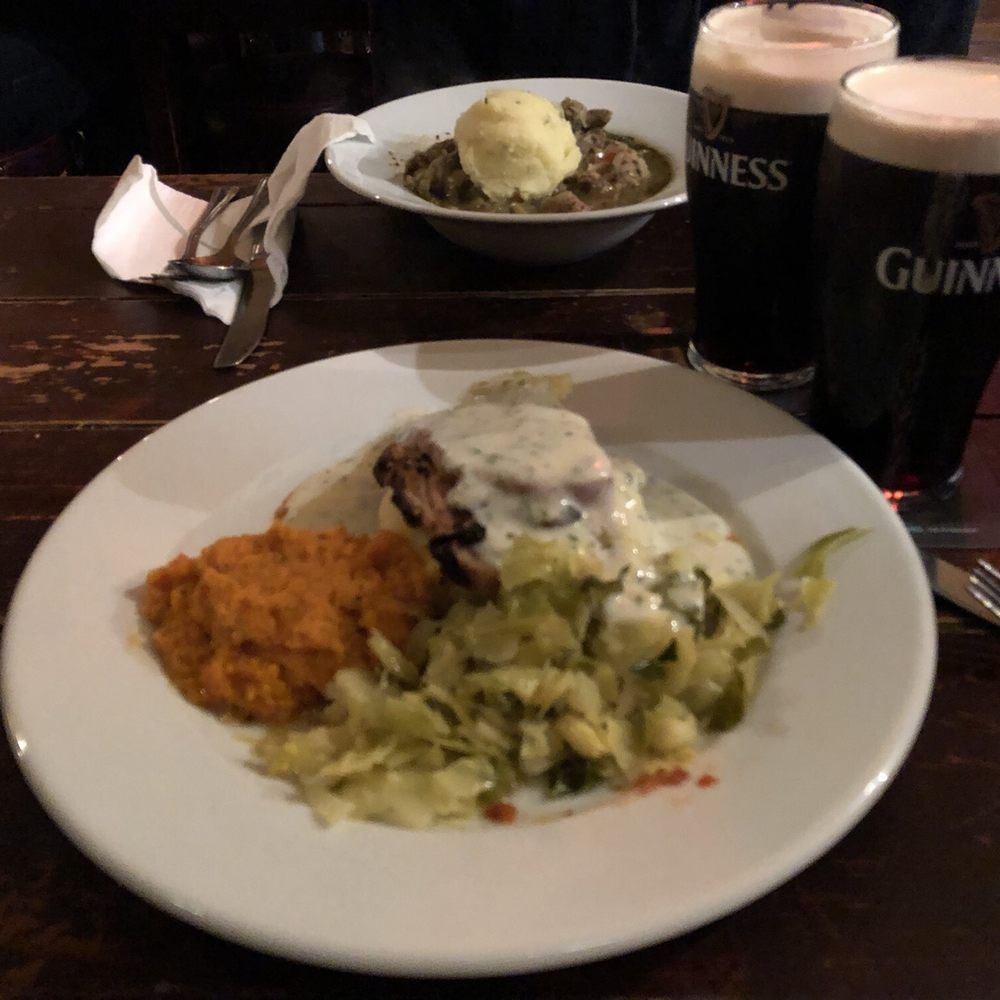 The Brazen Head - Irish stew in the background and the bacon and cabbage in the foreground. - Pubs Near Me - Dublin, D