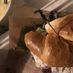 Cup of Broccoli cheese soup + half Chicken Salad Sandwich. #nomnom