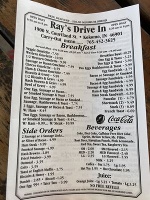 Menu photo 1 Ray's Drive In Kokomo, IN