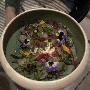 Krasi - Lavraki (sea bass crudo) - Mediterranean Near Me - Boston, Massachusetts