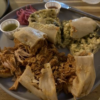 Colibri by Tamale Boy - Tamales (cut open) (tinga de polla and rajas en crema) - Mexican Near Me - Portland, Oregon