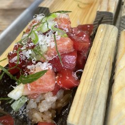 tuna roll (notice the deep red and fatty pieces) yum
