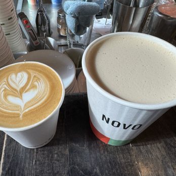 Novo Coffee - A cappuccino and chai latte, in to-go cups - Coffee & Tea Near Me - Denver, Colorado Novo Coffee - A cappuccino and chai latte, in to-go cups - Coffee & Tea Near Me - Denver, Colorado