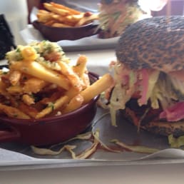 Garlic fries + hamburger with bacon