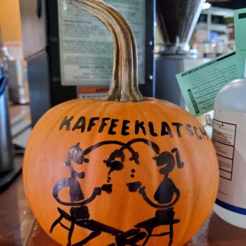Kaffeeklatsch - Their cute logo on a pumpkin - Coffee & Tea Near Me - Seattle, Washington Kaffeeklatsch - Their cute logo on a pumpkin - Coffee & Tea Near Me - Seattle, Washington